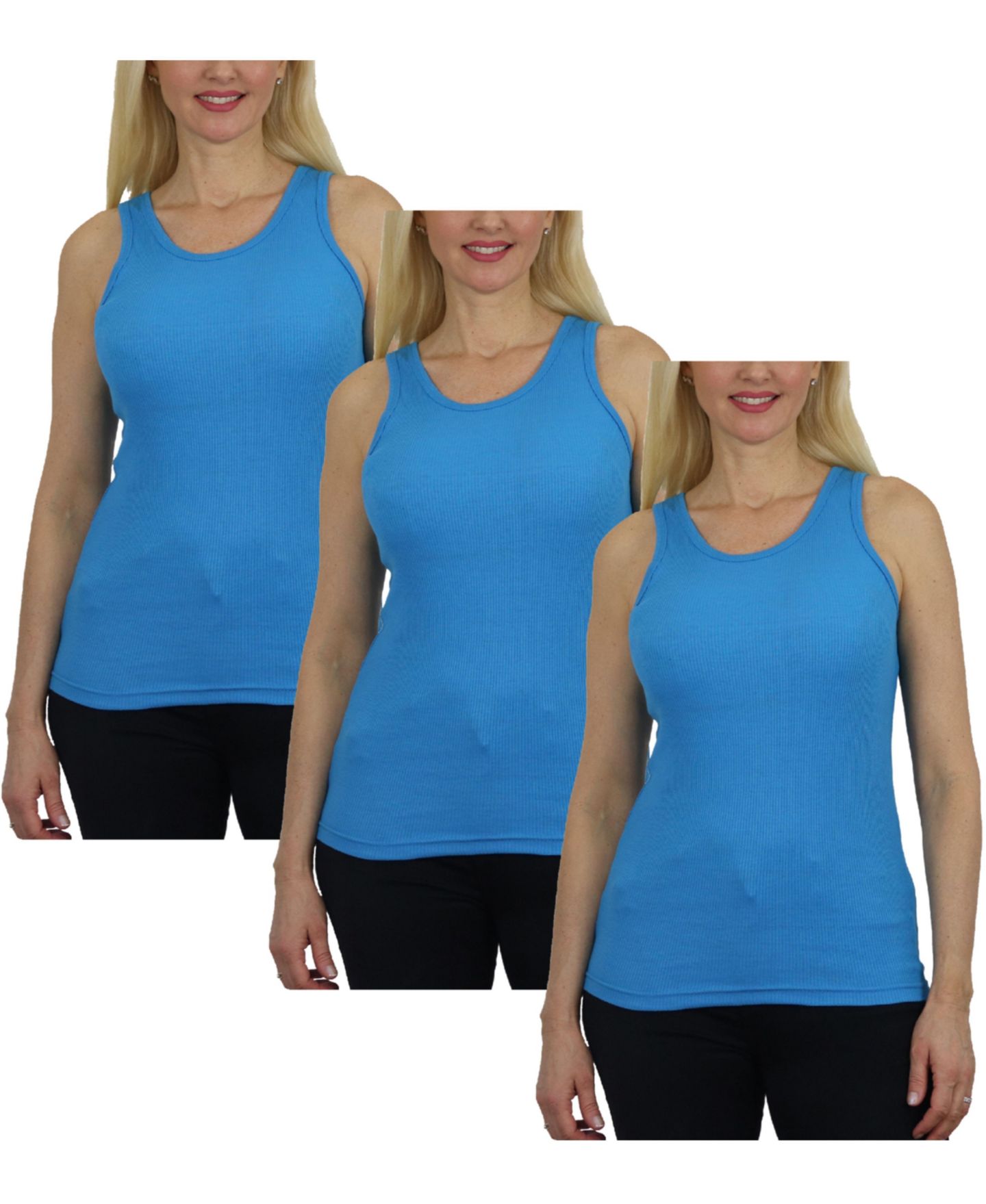 Женские топы Galaxy By Harvic Loose Fit Ribbed Tank Top-3 Pack, цвет: Аквамариновый — фото 1