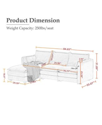 Modular Sectional Sofa L Shaped Couch, 3 Seat Sofa Set with Ottoman and Pillows, Chenille Fabric