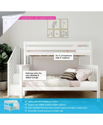  Solid Wood Twin over Full with Staircase for Kids