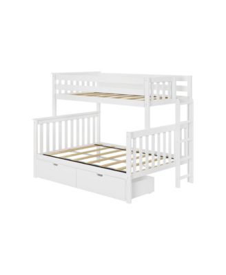 Bunk Bed with Ladder on End and Storage Drawers, Twin-Over-Full Bed Frame for Kids