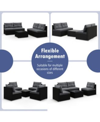 5-Piece Wicker Patio Sofa Set with Cushions and Square Coffee Table