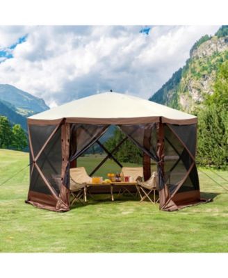 6-Sided Pop-Up Gazebo Screen Tent with Removable Wind Cloths and Mesh Windows 12.5x12.5FT