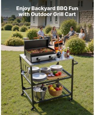 Stainless Steel Outdoor Grill Cart  with Mesh Shelves
