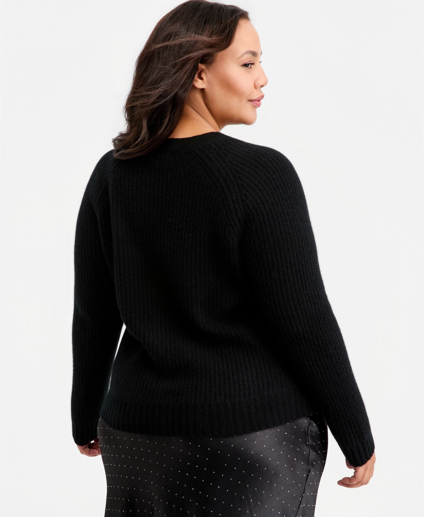Женский свитер Charter Club Plus Size 100% Cashmere Shaker Stitch Crewneck, цвет: Чёрный — фото 2