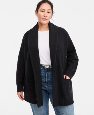 Plus Size 100% Cashmere Shawl-Collar Cardigan