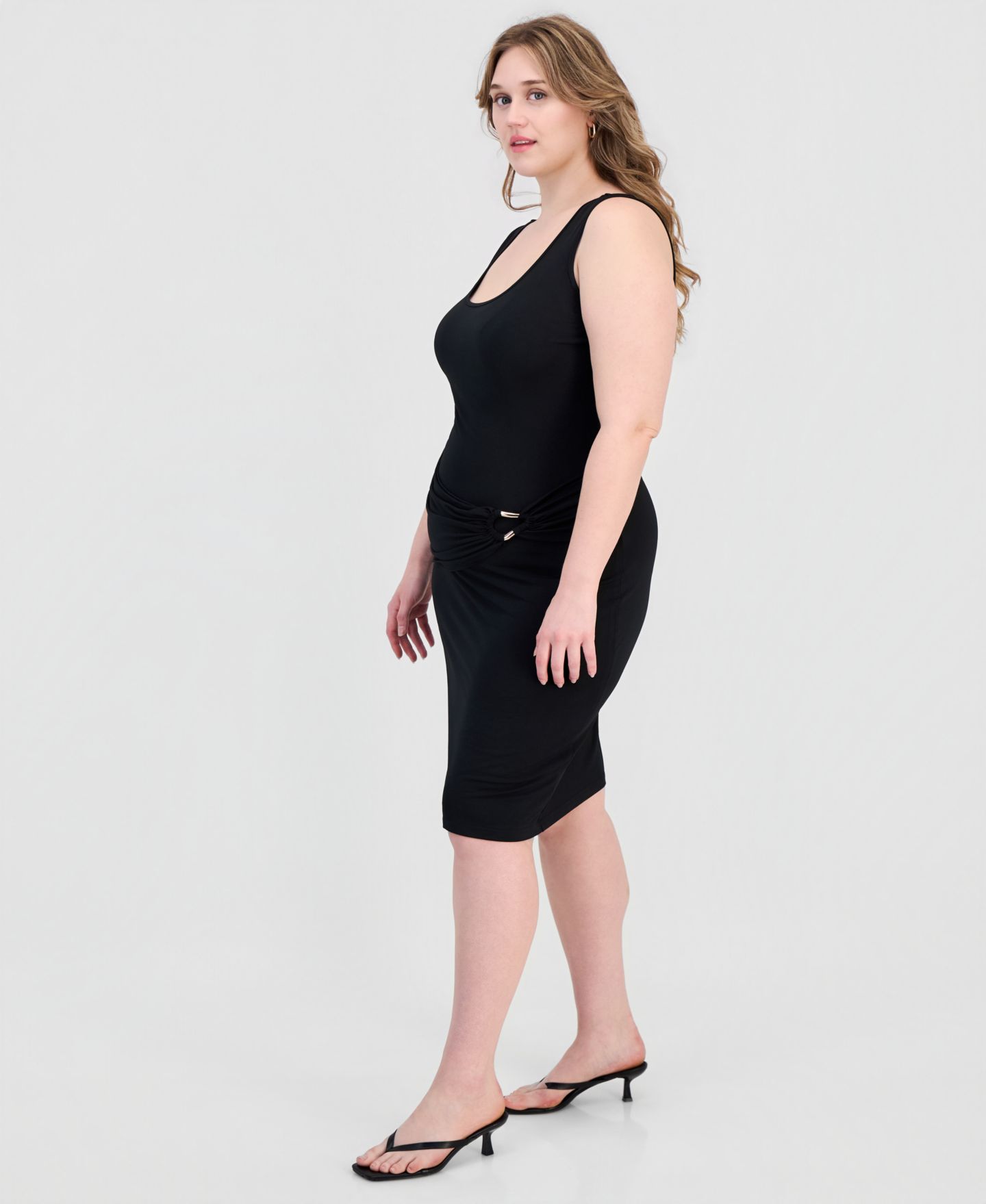 Женское платье FULL CIRCLE TRENDS Trendy Plus Size Sash-Belt Bodycon, цвет: Чёрный — фото 4