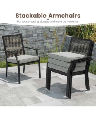 Stackable Wicker Patio Dining Chairs Set of 2 with Removable Cushions