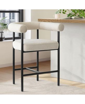 Boucle Counter Height Stool with Arms, Modern Kitchen Island Chair 1pc
