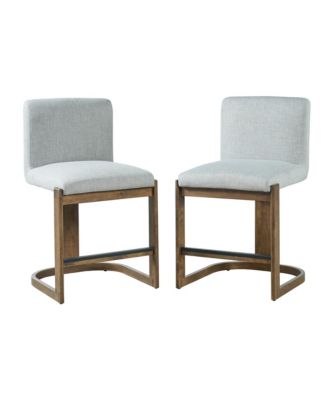 Modern Bar Stools Set of 2, 24" Solid Wood Counter Height Chairs with Linen Upholstered Seat for Kitchen Island, Home Bar