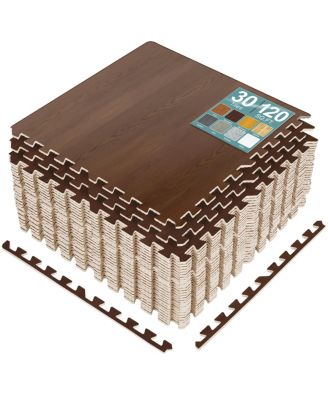 30 Tiles 120 Sq ft Wood Grain Interlocking Floor Foam Tile Mats - for Home, Playroom, Basement, Trade Show