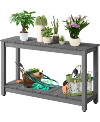 48 Inch 2-Shelf Console Table, Indoor Outdoor 2-Tier Patio Buffet Table with Adjustable Foot Pad, Wooden Bar Storage Organizer.