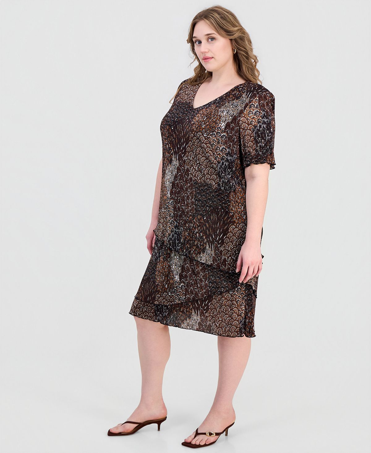 Connected Plus Size Printed Pleated Asymmetric Tiered Sheath Dress view 5 — MAYCSS fashion products
