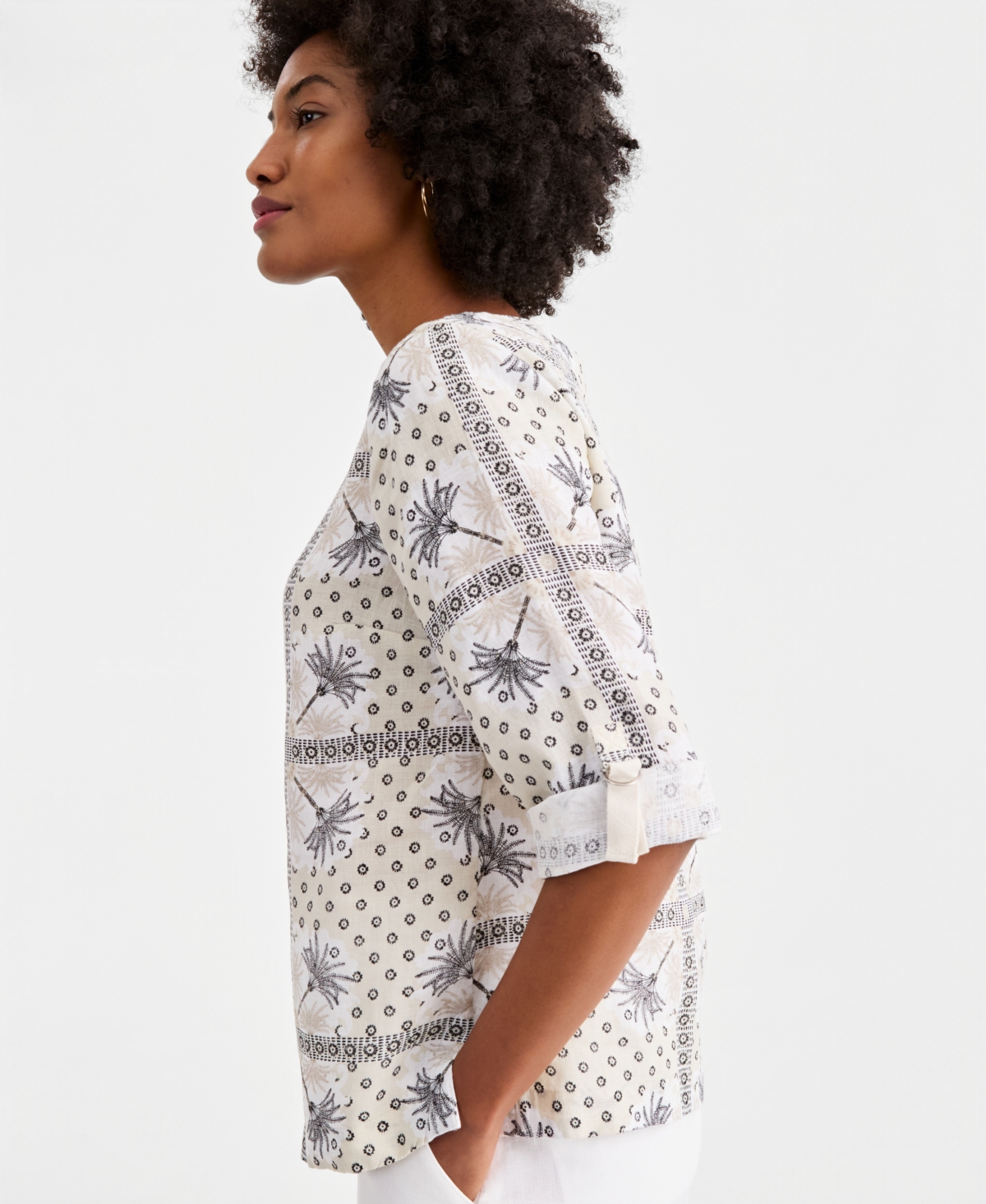 Charter Club Women's 100% Linen D-Ring Top, Created for Macy's