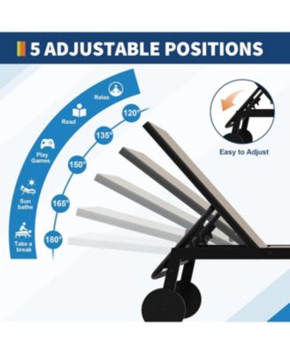 3-Piece Outdoor Lounge Set, Metal Chaise Recliners (2 Chairs) Side Table, 5-Position Adjustable Poolside