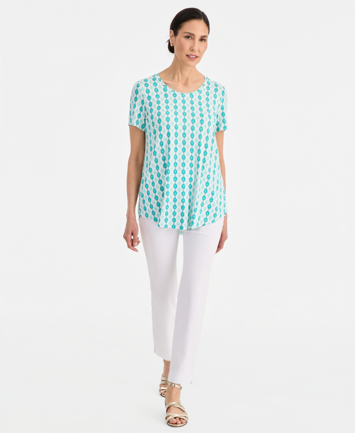 Jm Collection Petite Bella Tile Scoop Neck Top, Macy's Exclusive