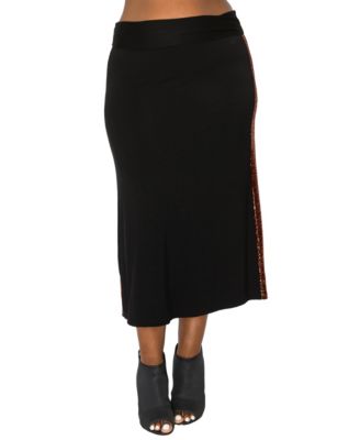 Plus Size Sequin Side Contrast Fold Over Midi Skirts