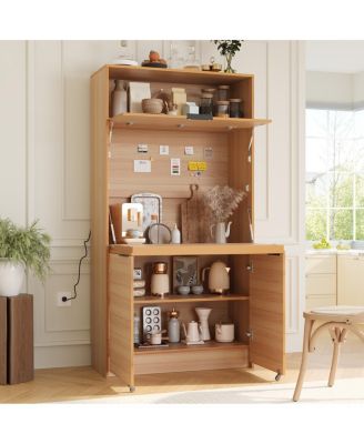 Multifunctional Kitchen Pantry with Hutch and Workstation