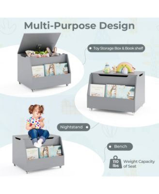 Wooden Mobile Toy Storage Organizer with Bookshelf and Lockable Wheels