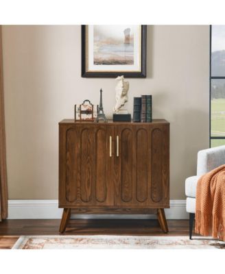 Modern Fluted Sideboard Cabinet with Adjustable Shelves & Solid Wood Legs, Buffet Cabinet with Storage