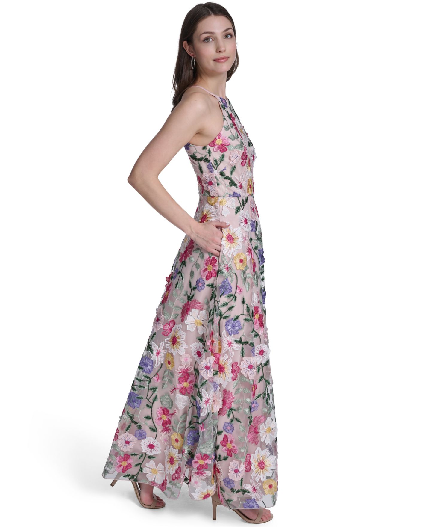 Женское платье Eliza J Sleeveless Halter Neck Gown, цвет: Розовый разноцветный — фото 2