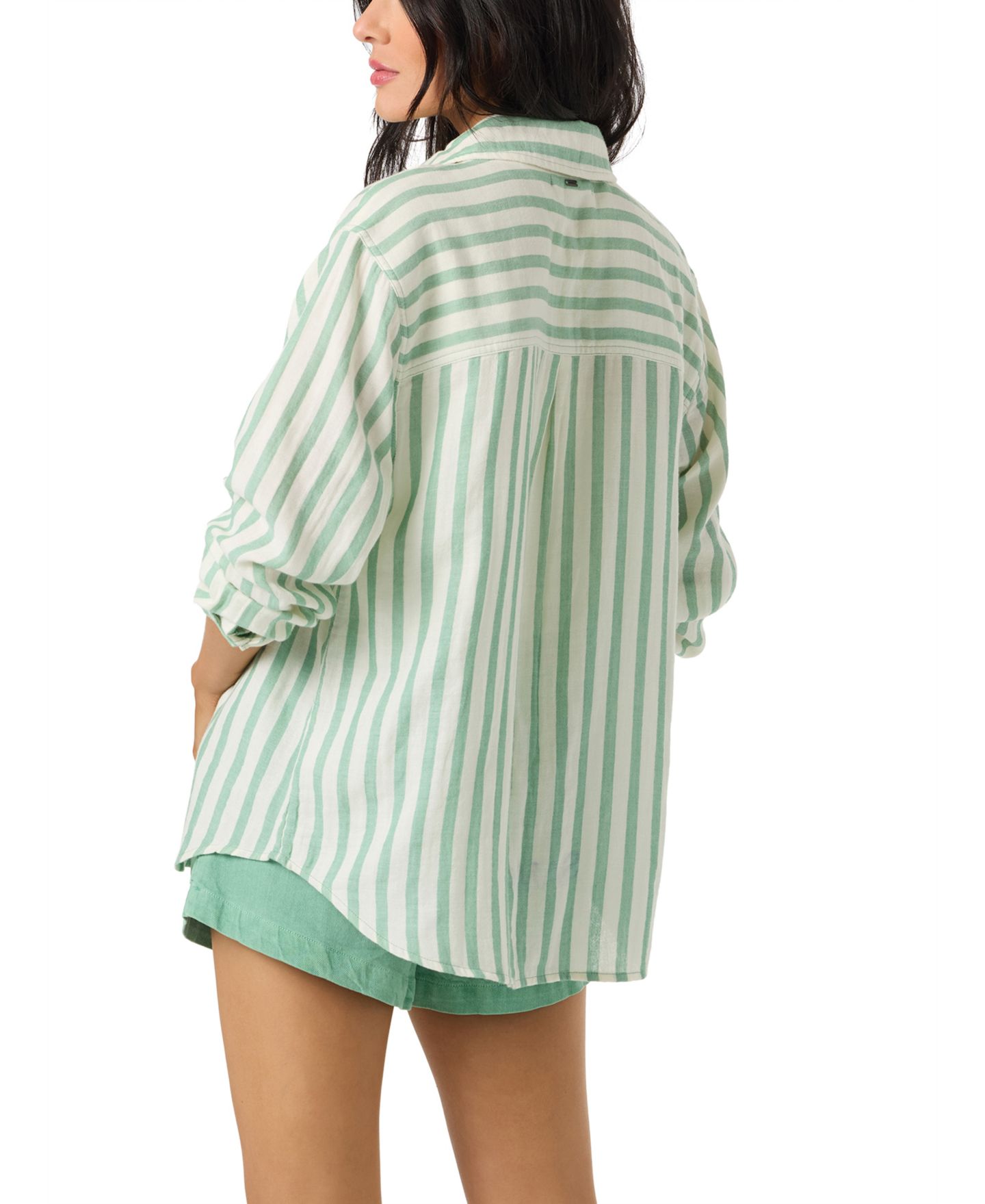 Женская рубашка O'Neill Cotton Leni Striped, цвет: Зелёный — фото 6