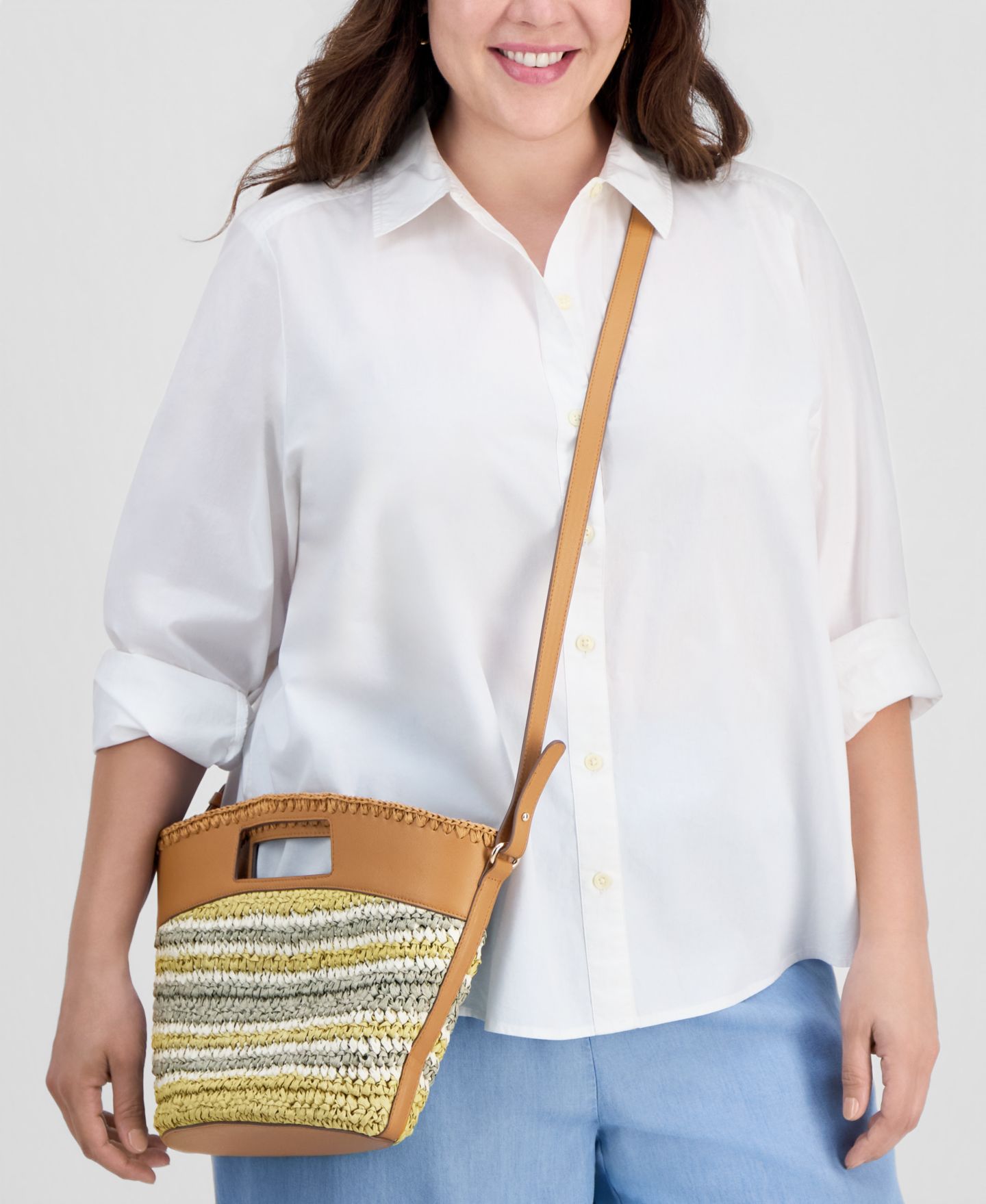 Женские клатчи Style & Co Straw Curve Top Clutch, цвет: Теневой зелёный — фото 2