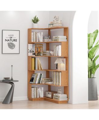 90cm L-Shape 5-Tier Corner Bookshelf with Anti-Tip