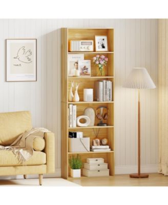 6-Tier Bookcase with 6 Open Shelves and Anti-Toppling Kits-Wood