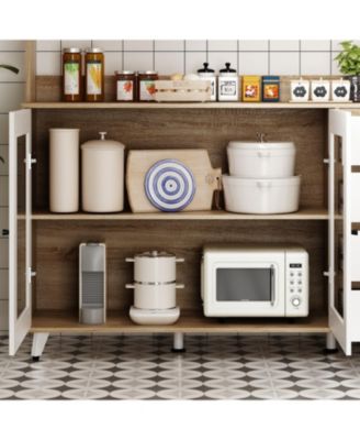 Large Kitchen Hutch Cabinet, Storage Cupboard Pantry with 4 Glass Doors, 4 Drawers and Microwave Shelf, Buffet,Sideboard