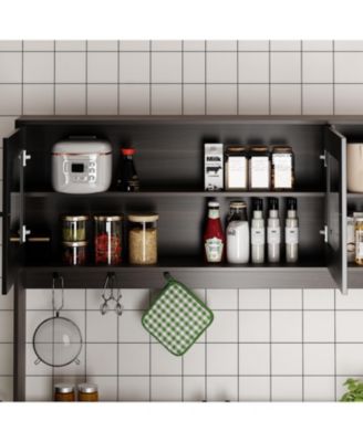 Large Kitchen Hutch Cabinet, Storage Cupboard Pantry with 4 Glass Doors, 4 Drawers and Microwave Shelf, Buffet,Sideboard