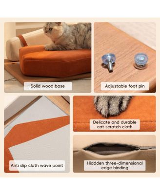 Modern Chenille Pet House Bed with Wood Frame and Hanging Toy for Cats and Dogs