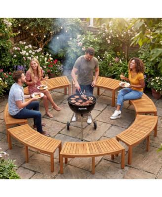 Set of 2 Outdoor Acacia Wood Curved Garden Benches 2-Person