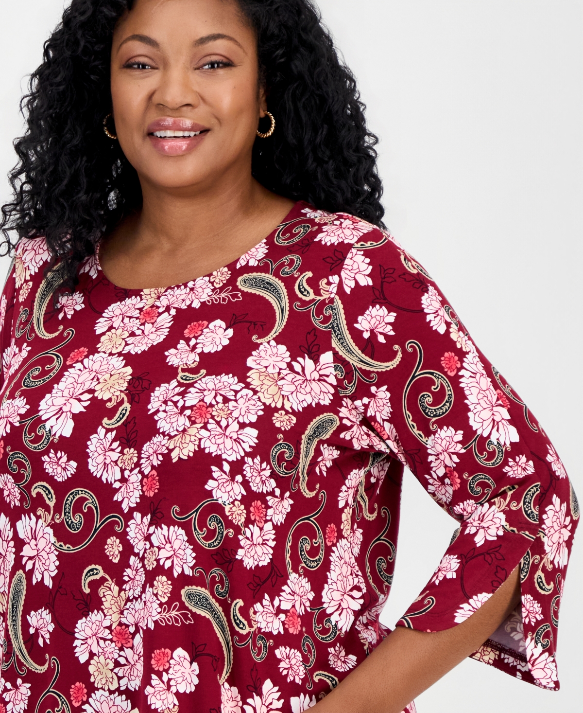 Jm Collection Plus Scoop-Neck 3/4-Sleeve Top, Macy's Exclusive
