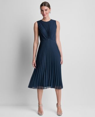 dkny pleated tie neck dress DKNY Women's Tie-Neck Pleated Long-Sleeve Shift Dress Sz8 $134