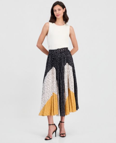 Женская юбка T Tahari Belted Pleat, цвет: Dotted Wave