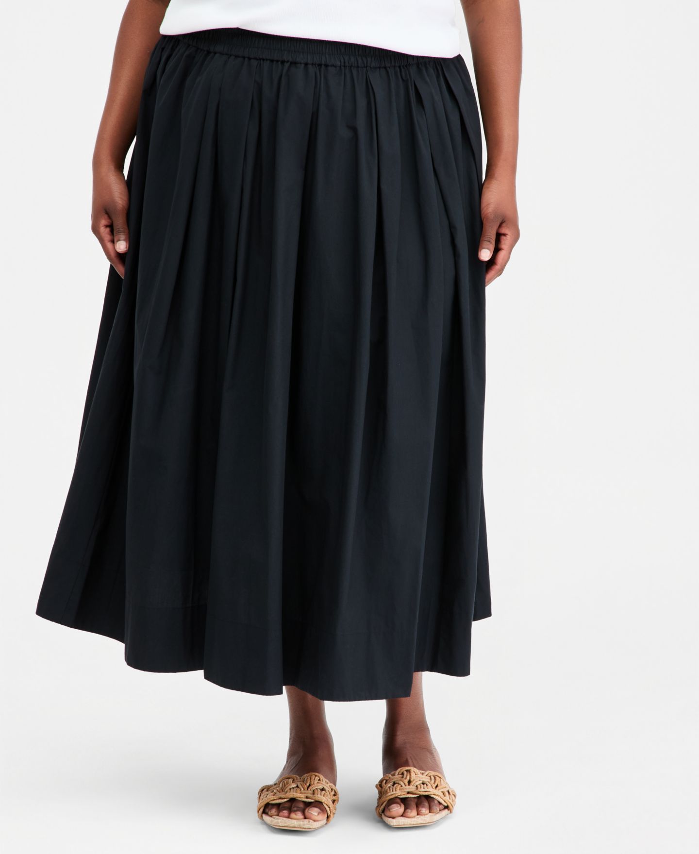Женская юбка On 34th Trendy Plus Size Pull-On Cotton Midi Circle, цвет: Глубокий чёрный — фото 4