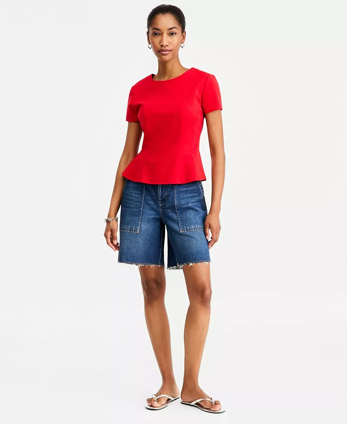 Women's Princess Seam Short-Sleeve Ponte Top