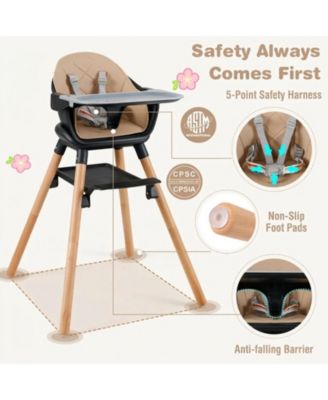 Baby 6-in-1 Beech Wood Convertible High Chair with Adjustable Footrest and Double Tray