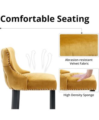 Velvet Wingback Bar Stools Set of 2, Counter Height Chairs with Solid Wood Legs, Button Tufted and Nailhead Trim for Kitchen Island