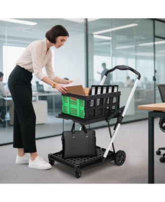Collapsible Rolling Grocery Cart w/ Removable Basket and 360degree(s) Swivel Wheels, Lightweight Folding Utility Cart for Shopping and Office