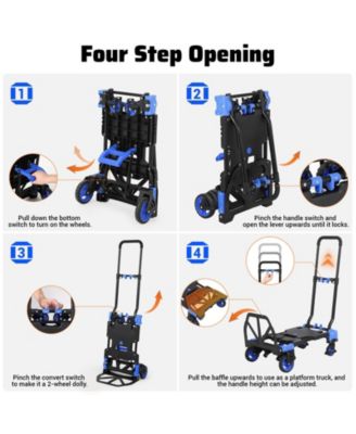 2-in-1 Folding Hand Truck and Platform Cart w/ 330 lb Capacity, Convertible Dolly with Foldable Basket and Bungee Cords, Portable Luggage Cart