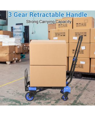 2-in-1 Folding Hand Truck and Platform Cart w/ 330 lb Capacity, Convertible Dolly with Foldable Basket and Bungee Cords, Portable Luggage Cart