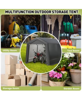 Portable Outdoor Storage Shed with Galvanized Steel Frame, Waterproof UV-Resistant PE Fabric and Roll-Up Door, Backyard Garden Tool Shelter