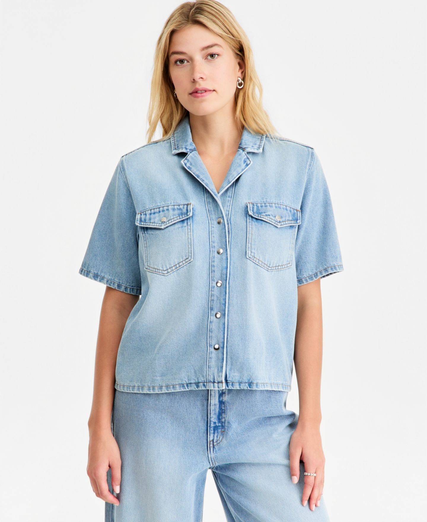 Женская рубашка On 34th Soft Denim Button-Front Short-Sleeve, цвет: Варёный — фото 1