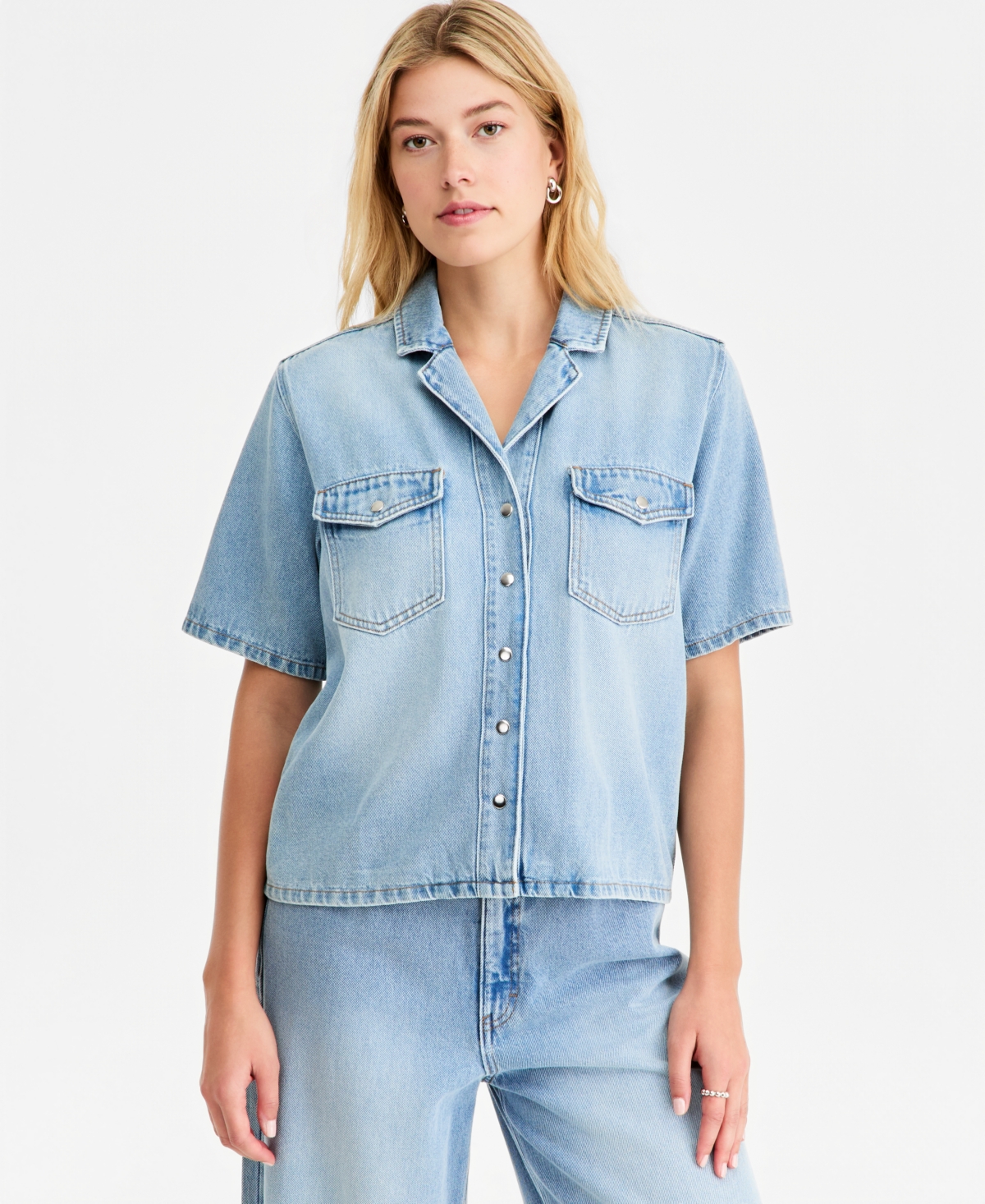 On 34th Women's Soft Denim Button-Front Short-Sleeve Shirt, Macy's Exclusive