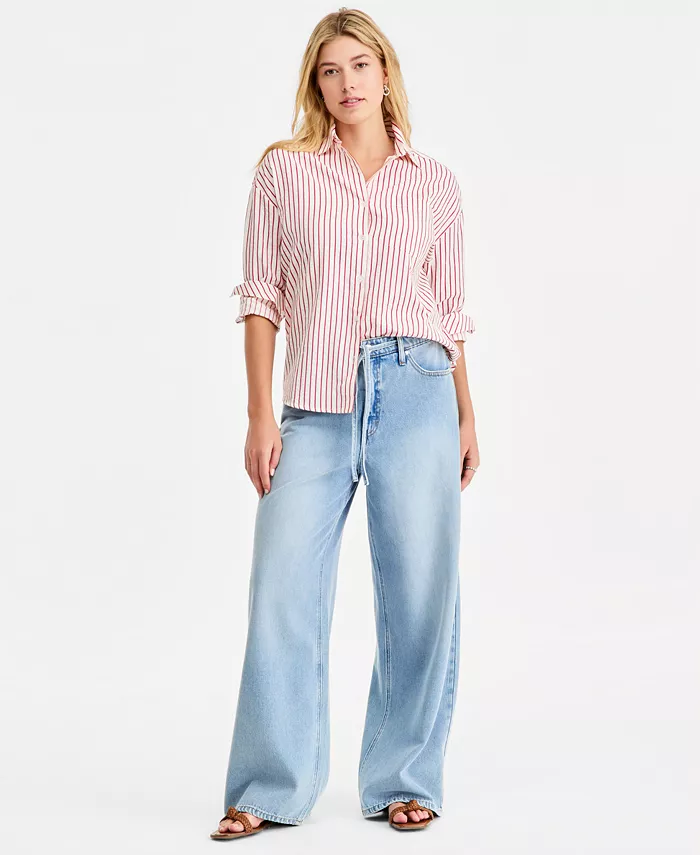 Women's Textured Seersucker Striped Button-Front Shirt - thumbnail 4