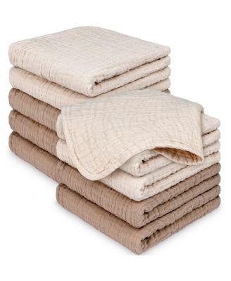 10-Pack Lyra Muslin Baby Washcloths, Soft Absorbent Cotton Muslin Wash Cloths, Burp Rags, Face Cloth Towel