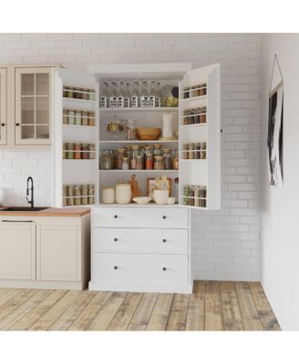 Farmhouse Pantry Cabinet with Shelves, Drawers