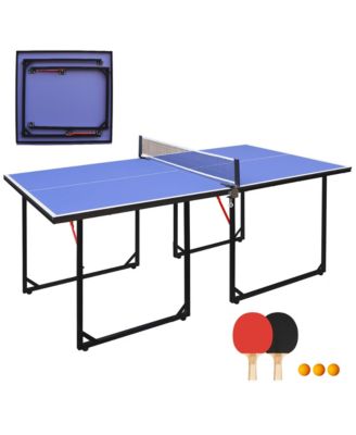 6FT Ping Pong Table, Foldable Mid-Size Table Tennis Table Set with Net, 2 Table Tennis Paddles and 3 Balls for Indoor and Outdoor Games