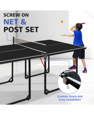 6FT Compact Foldable Ping Pong Table, All-in-One Table Tennis Set with Net, 2 Paddles and 3 Balls for Family Games